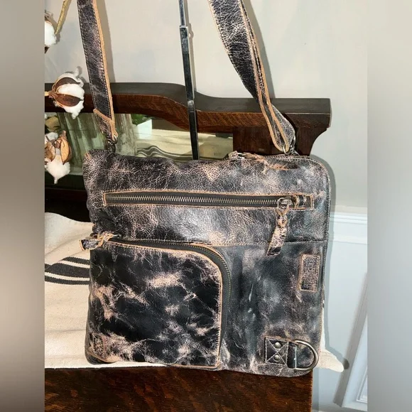 NWOT Bed Stu Leather Aiken 2 Way Crossbody Bag Black Rustic Retail $265 - Picture 5 of 13